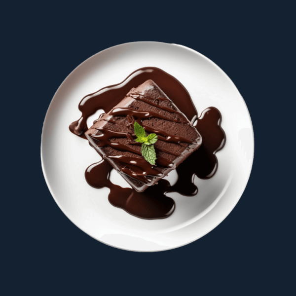 Decadent chocolate pecan cake slice